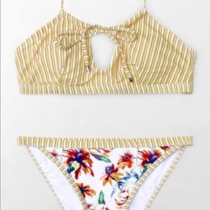 Yellow and floral stripe bikini